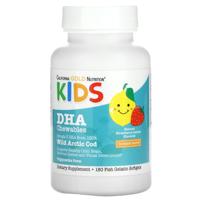 California Gold Nutrition Children's DHA Chewable, Wild Arctic Cod, 180 Fish Gelatin Softgels - Image 1