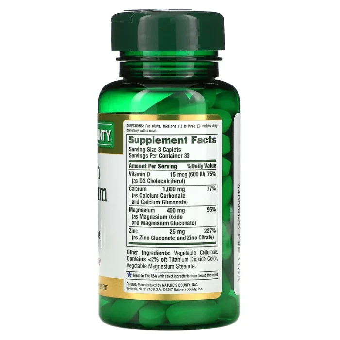 Nature's Bounty Calcium Magnesium Zinc with Vitamin D3, 100 Caplets - Image 2