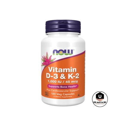 NOW Foods Vitamin D-3 & K-2, 120 Veg Capsules