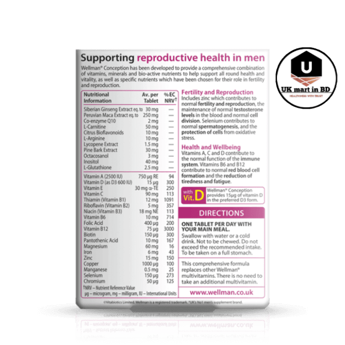 Vitabiotics Wellman Conception 30 Tablets - Image 2