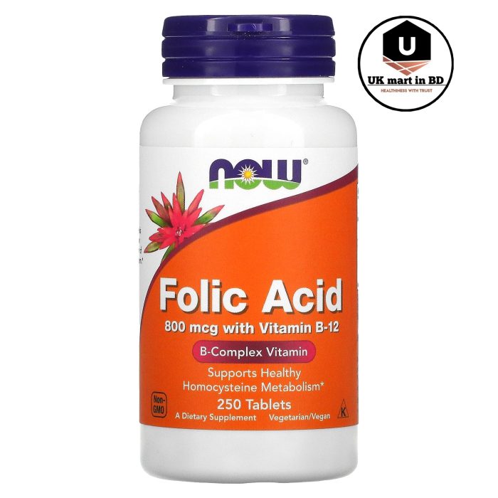 Now Foods Folic Acid 800 mcg 250 Tablets - Image 1