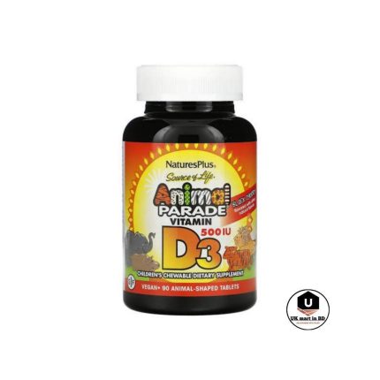 NaturesPlus Animal Parade, Vitamin D3 Black Cherry , 500 IU, 90 Animal-Shaped Tablets