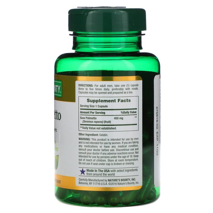 Nature's Bounty Saw Palmetto 450 mg 100 Capsules - Image 2
