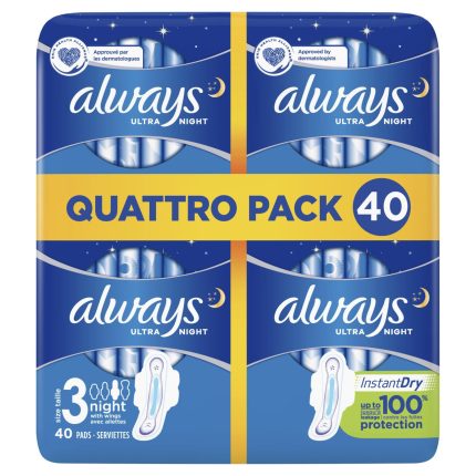 Always Ultra Day & Night Size 3 Sanitary Towels with Wings, 40 Pads