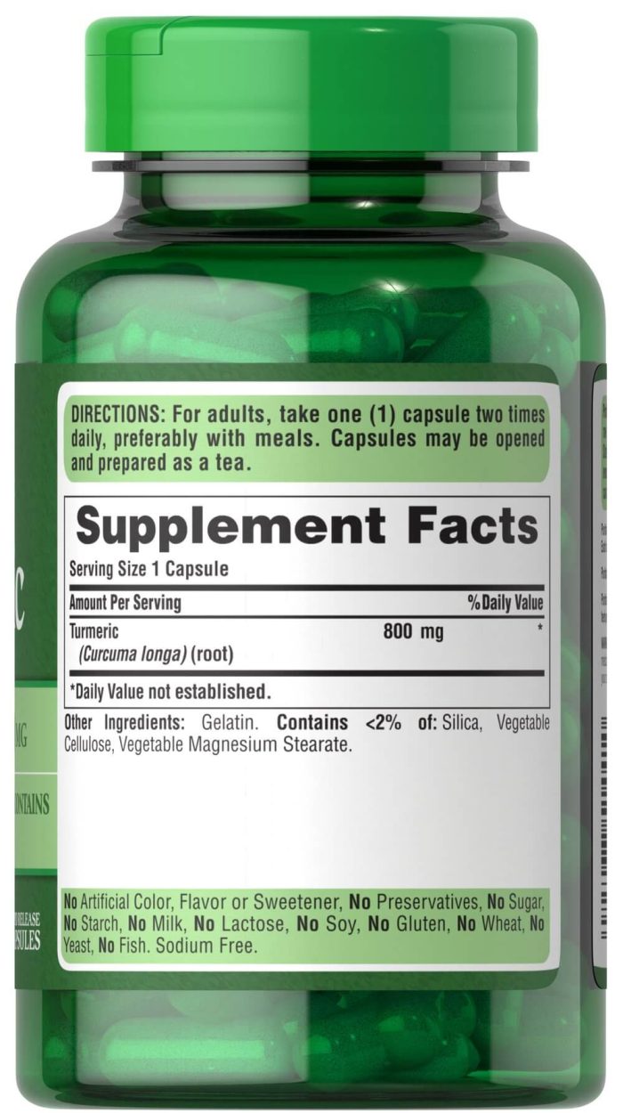 Puritan's Pride Turmeric 800 mg 100 Capsules - Image 2