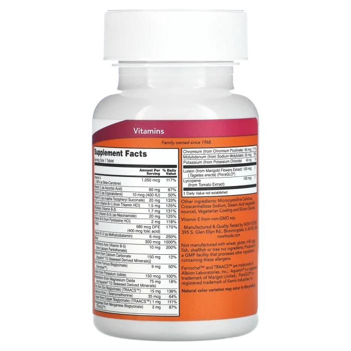 NOW Foods Daily Vits Multi Vitamin & Mineral 100 Tablets - Image 2